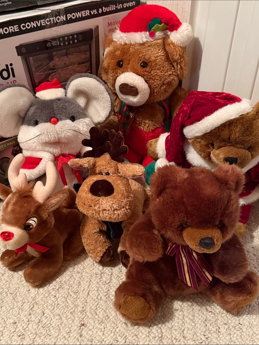Plush Holiday Reindeer and Bear Toy Set - Brown and Red